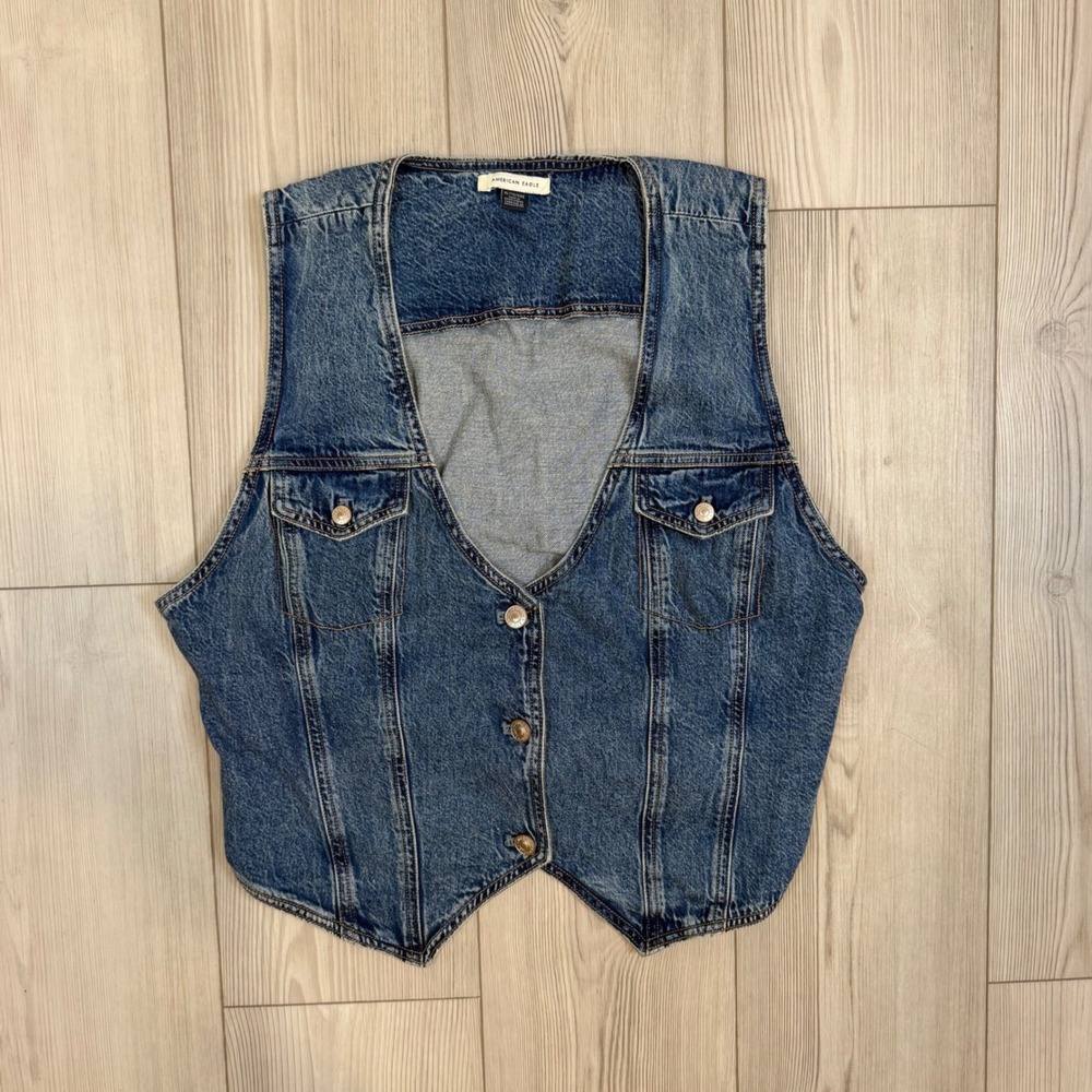 American Eagle Denim Vest Medium Wash Cropped Button Front XL 1977-Y 6612297358